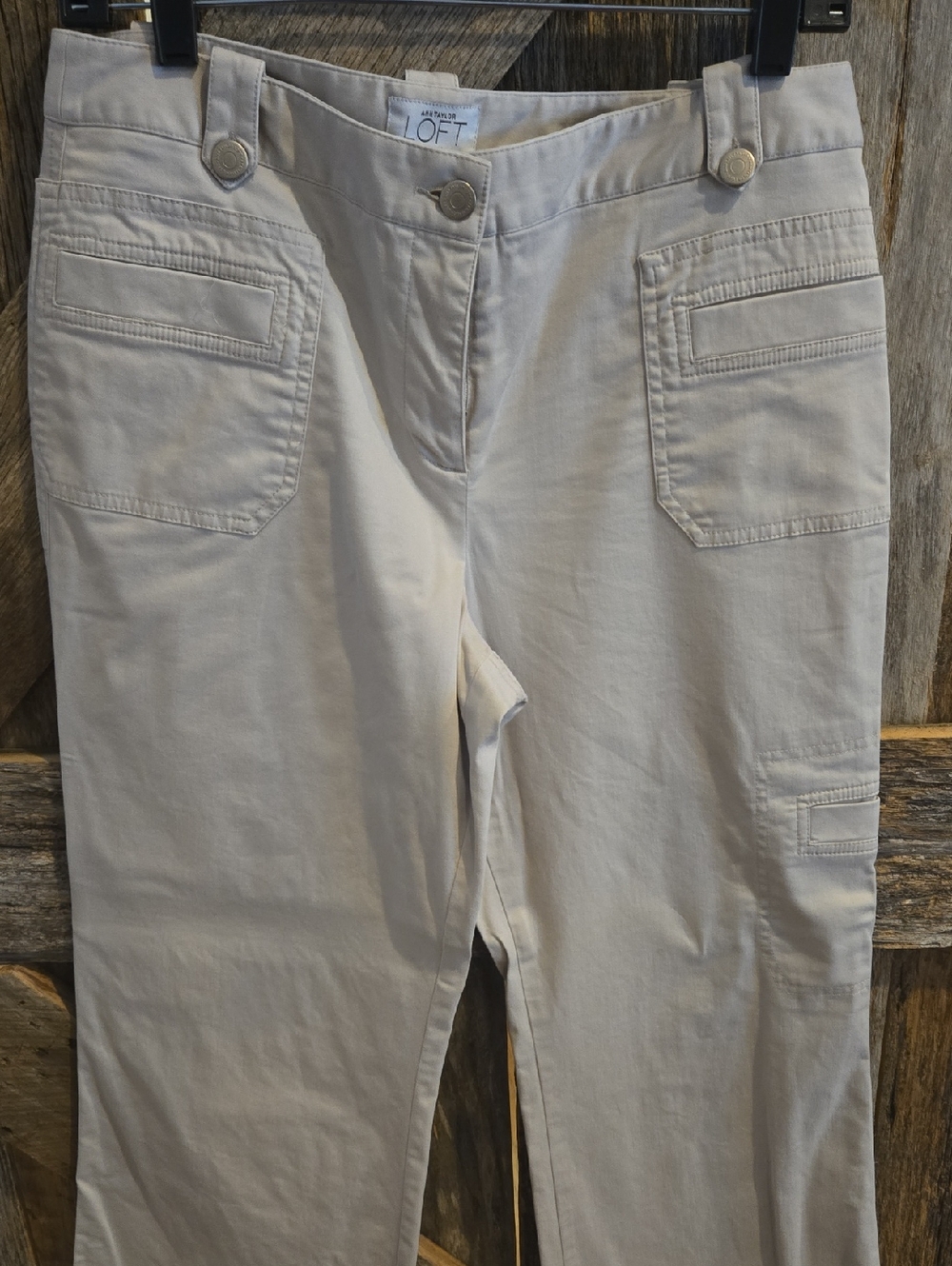 LOFT Cream Straight-Leg Pants with Front Patch Pockets Size 8